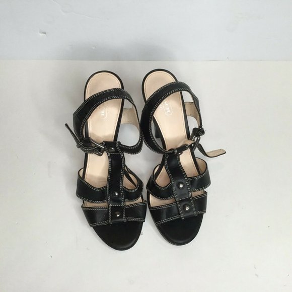Coach Black Leather Ankle Strap Sandals Heels Sz 9 - Picture 1 of 6